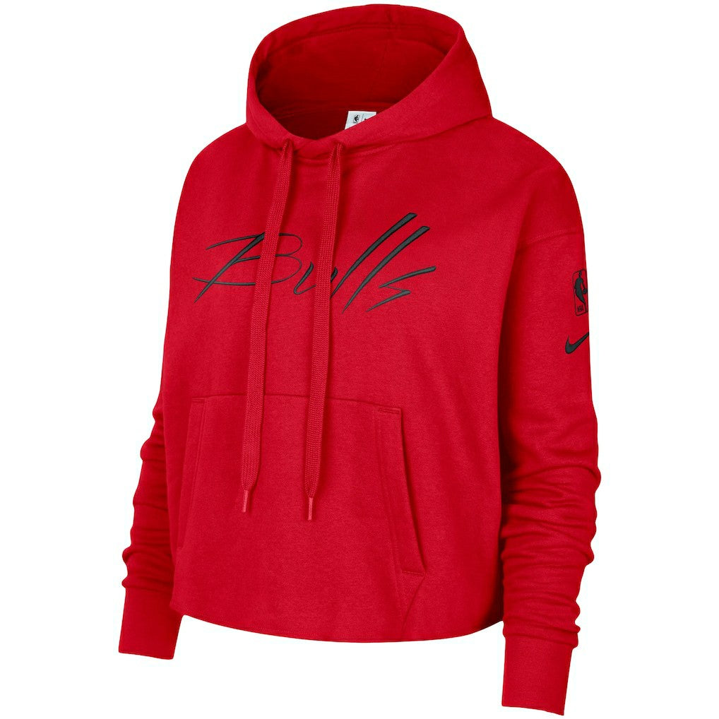 Red Chicago Bulls Women's Split Flip Courtside Cropped Pullover Hoodie | NBA