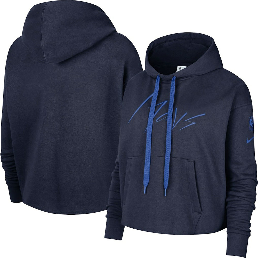 Navy Dallas Mavericks Women's Split Flip Courtside Cropped Pullover Hoodie sale | NBA