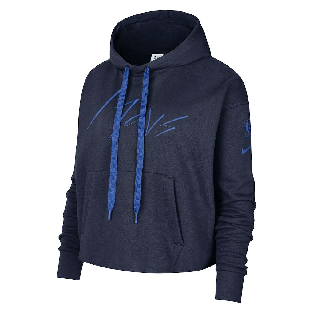 Navy Dallas Mavericks Women's Split Flip Courtside Cropped Pullover Hoodie sale | NBA