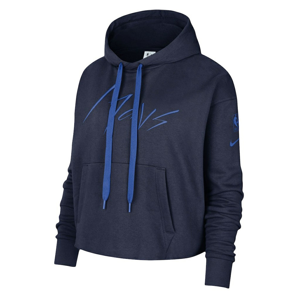 Navy Dallas Mavericks Women's Split Flip Courtside Cropped Pullover Hoodie sale | NBA