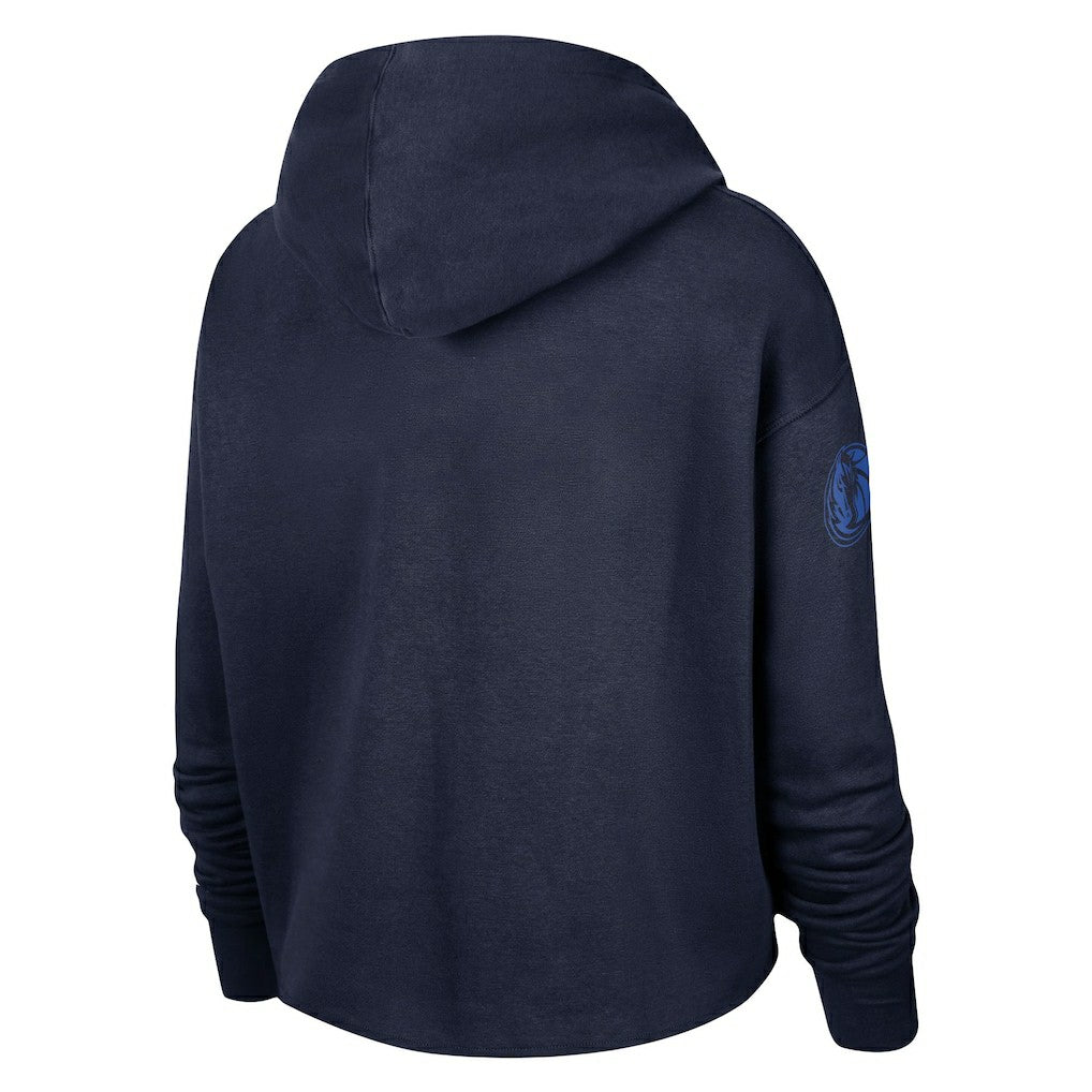 Navy Dallas Mavericks Women's Split Flip Courtside Cropped Pullover Hoodie sale | NBA