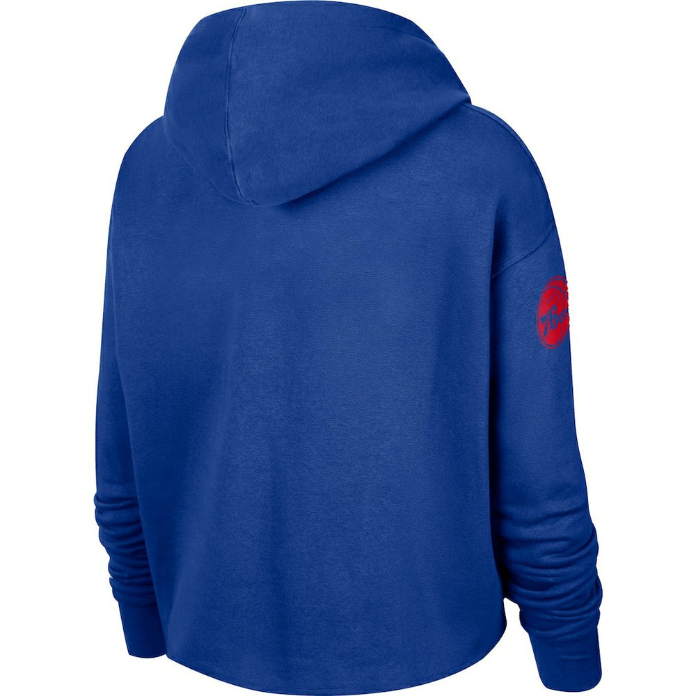 Royal Philadelphia 76ers Women's Split Flip Courtside Cropped Pullover Hoodie | NBA
