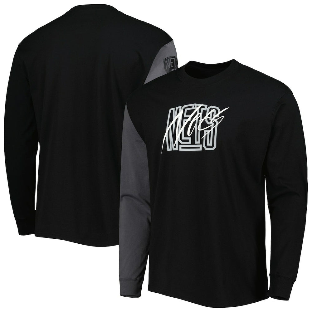 Black Brooklyn Nets Courtside Versus Flight MAX90 Long Sleeve T-Shirt | NBA