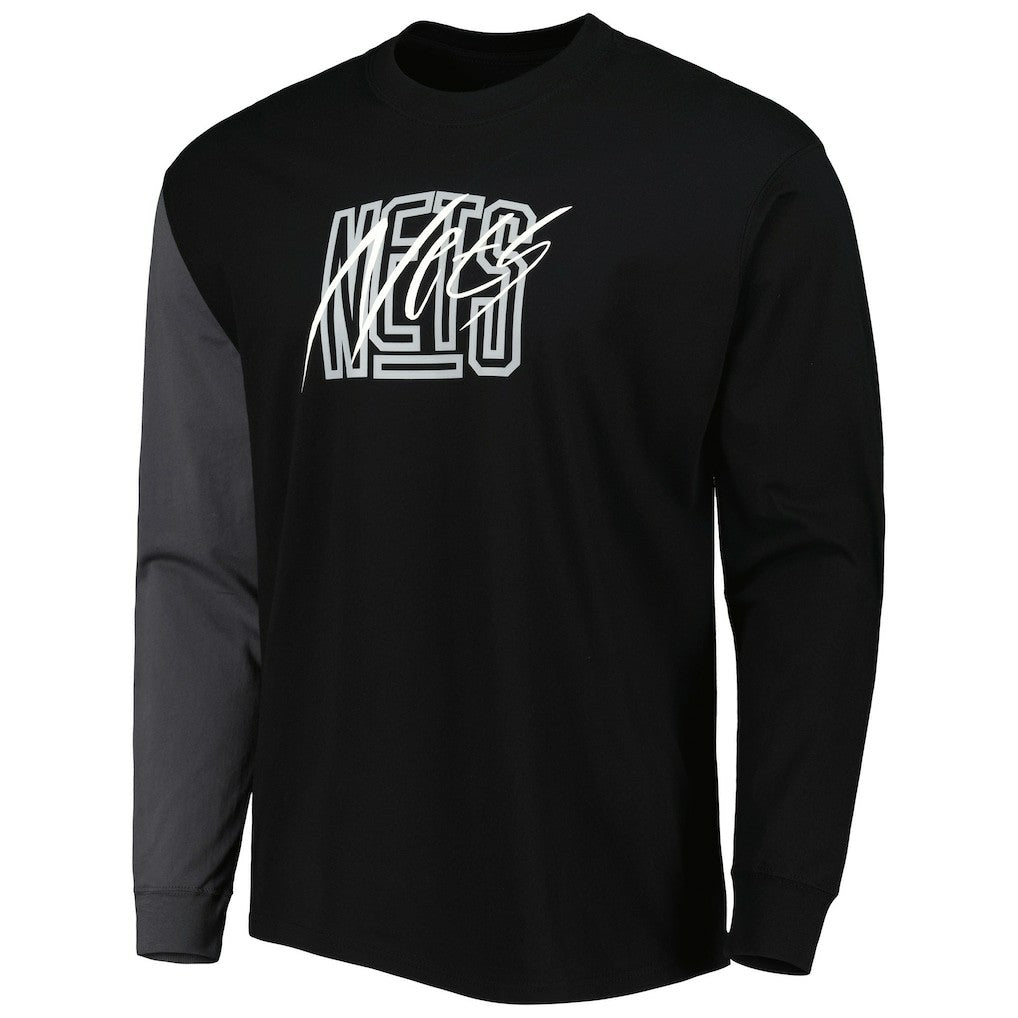 Black Brooklyn Nets Courtside Versus Flight MAX90 Long Sleeve T-Shirt | NBA