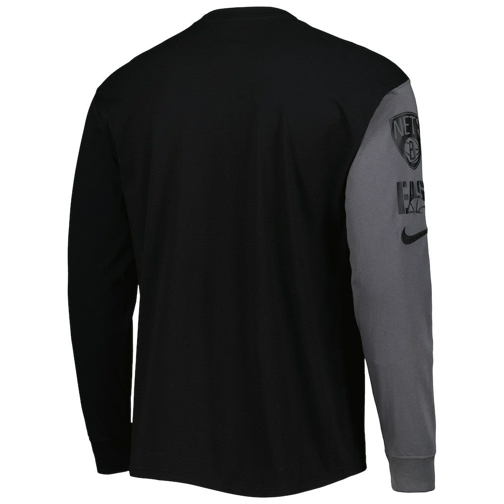 Black Brooklyn Nets Courtside Versus Flight MAX90 Long Sleeve T-Shirt | NBA