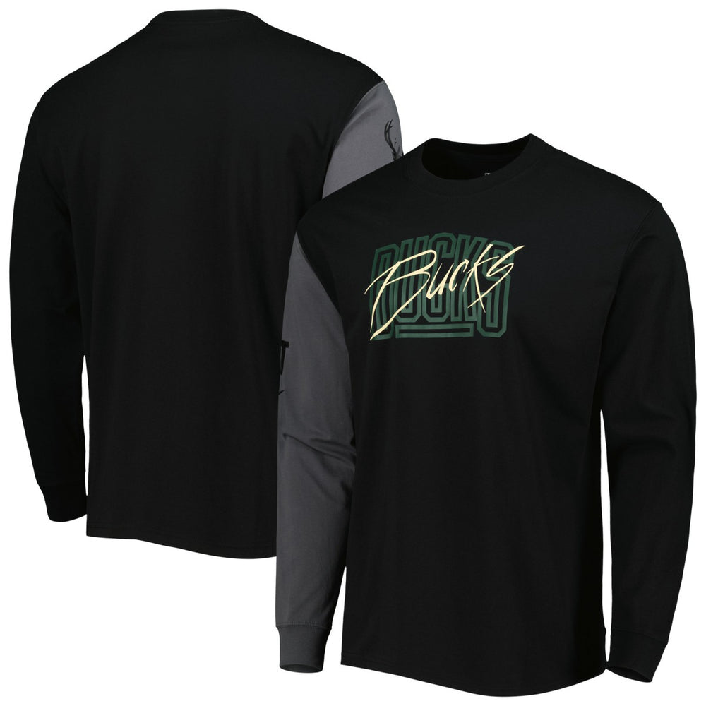 Black Milwaukee Bucks Courtside Versus Flight MAX90 Long Sleeve T-Shirt | NBA