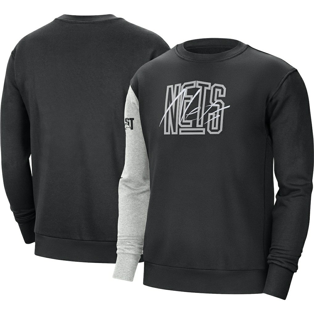 Black/Heather Gray Brooklyn Nets Courtside Versus Force & Flight Pullover Sweatshirt | NBA