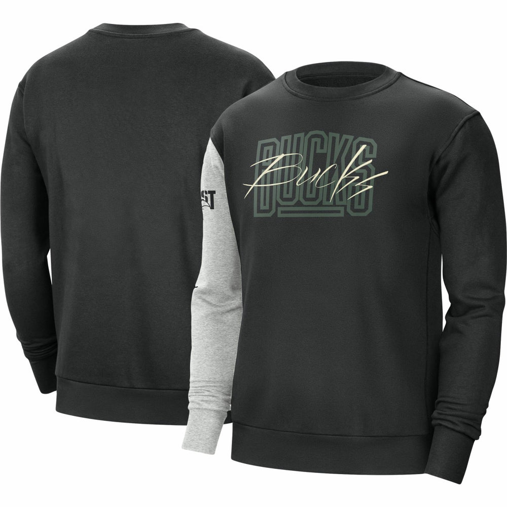 Black/Heather Gray Milwaukee Bucks Courtside Versus Force & Flight Pullover Sweatshirt | NBA
