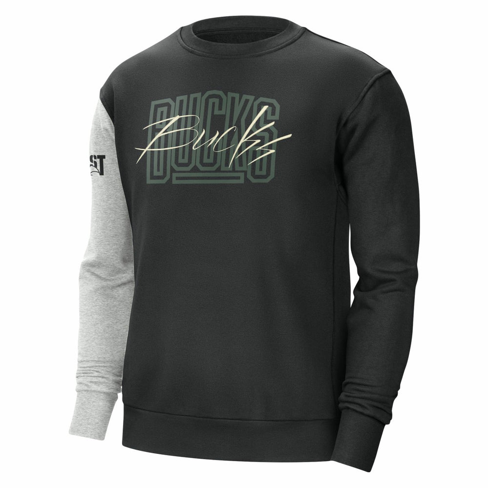 Black/Heather Gray Milwaukee Bucks Courtside Versus Force & Flight Pullover Sweatshirt | NBA