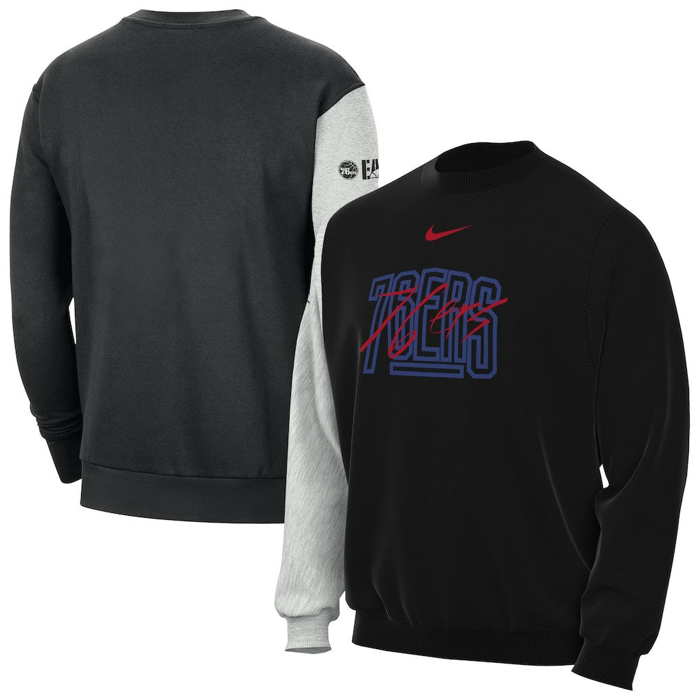 Black/Heather Gray Philadelphia 76ers Courtside Versus Force & Flight Pullover Sweatshirt | NBA