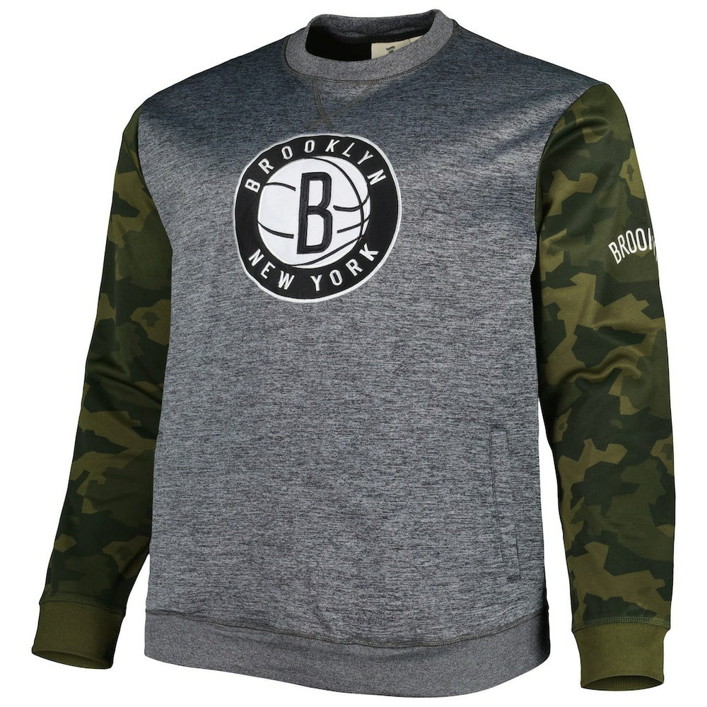 Heather Charcoal Brooklyn Nets Big & Tall Camo Stitched Sweatshirt | NBA