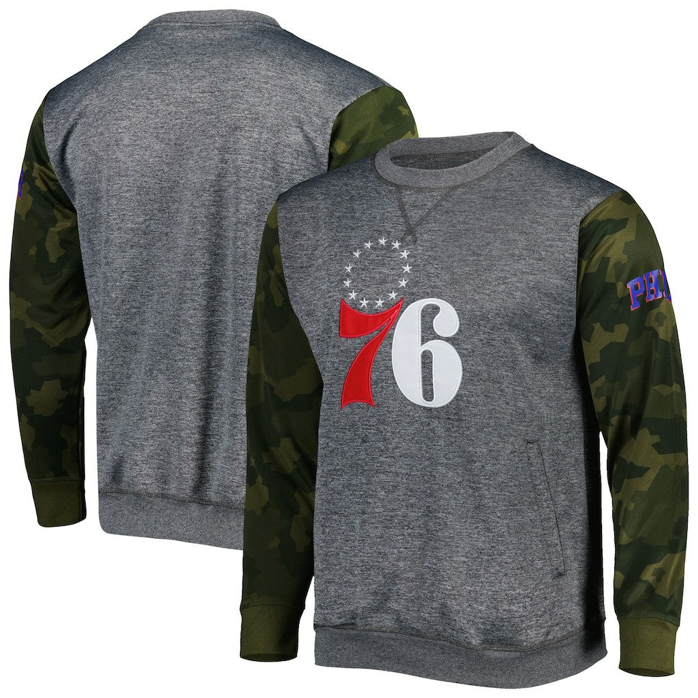 Heather Charcoal Philadelphia 76ers Camo Stitched Sweatshirt | NBA