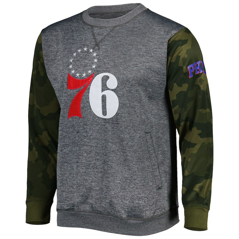 Heather Charcoal Philadelphia 76ers Camo Stitched Sweatshirt | NBA