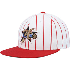 White Philadelphia 76ers Hardwood Classics Pinstripe Snapback Hat | NBA