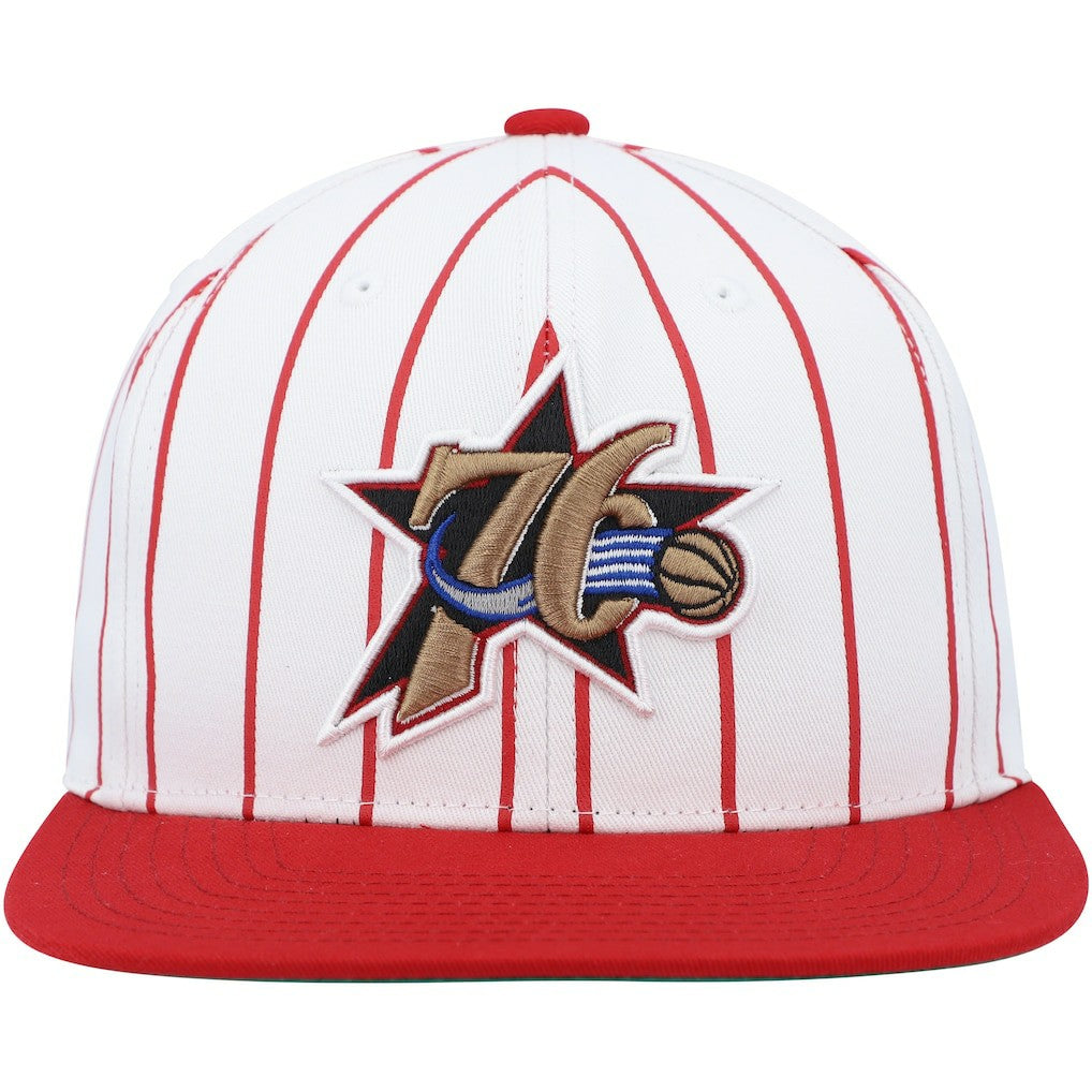 White Philadelphia 76ers Hardwood Classics Pinstripe Snapback Hat | NBA