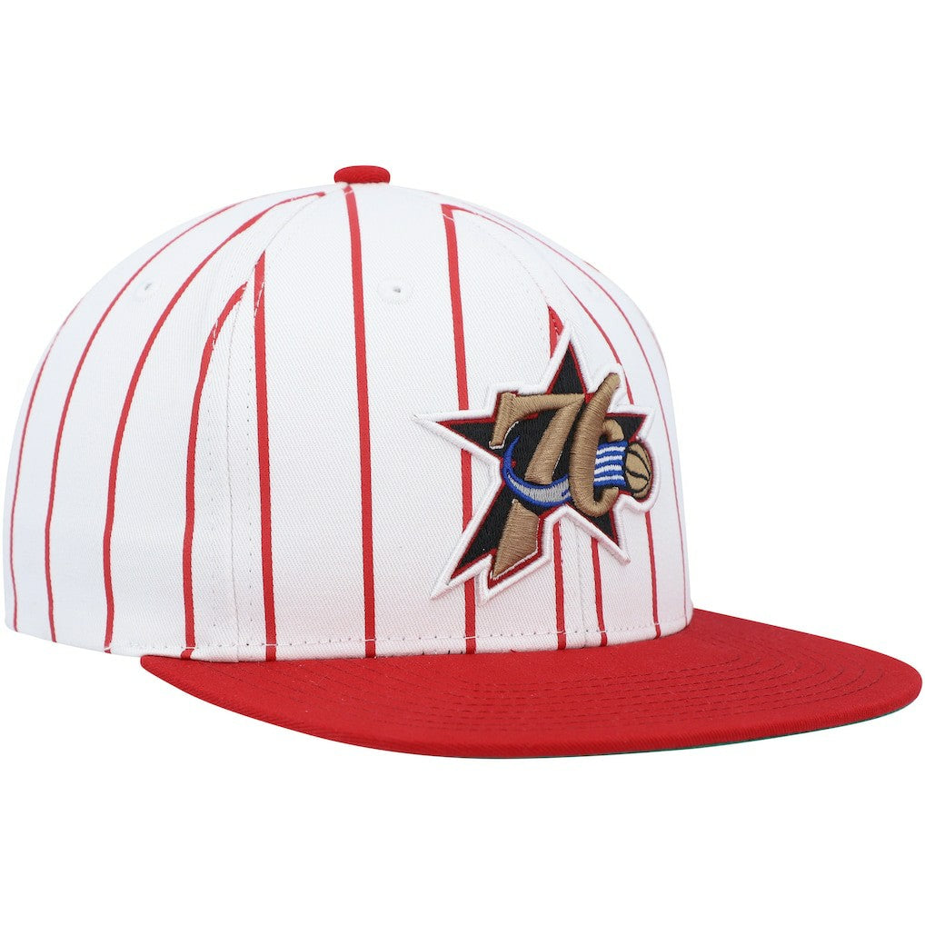 White Philadelphia 76ers Hardwood Classics Pinstripe Snapback Hat | NBA