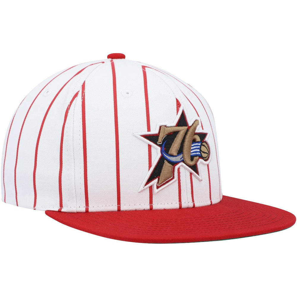 White Philadelphia 76ers Hardwood Classics Pinstripe Snapback Hat | NBA