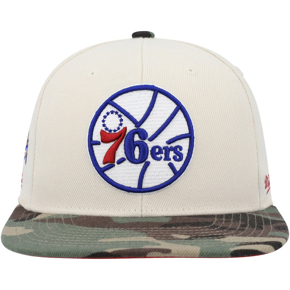 Cream/Camo Philadelphia 76ers Hardwood Classics 1976 NBA All-Star Game Off White Camo Fitted Hat | NBA