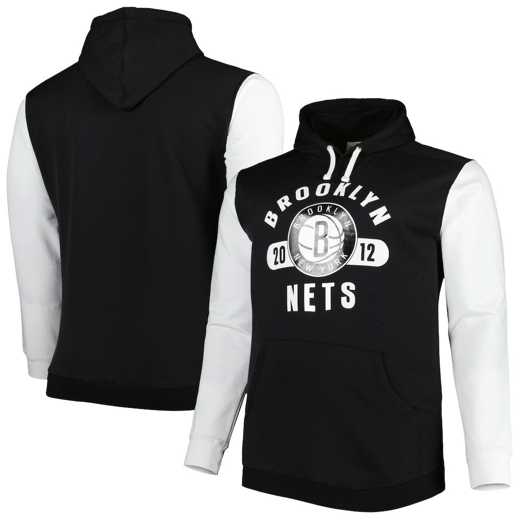 Black/White Brooklyn Nets Big & Tall Bold Attack Pullover Hoodie | NBA