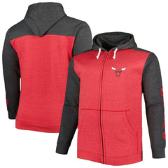 Heathered Red/Heathered Black Chicago Bulls Big & Tall Down and Distance Full-Zip Hoodie | NBA