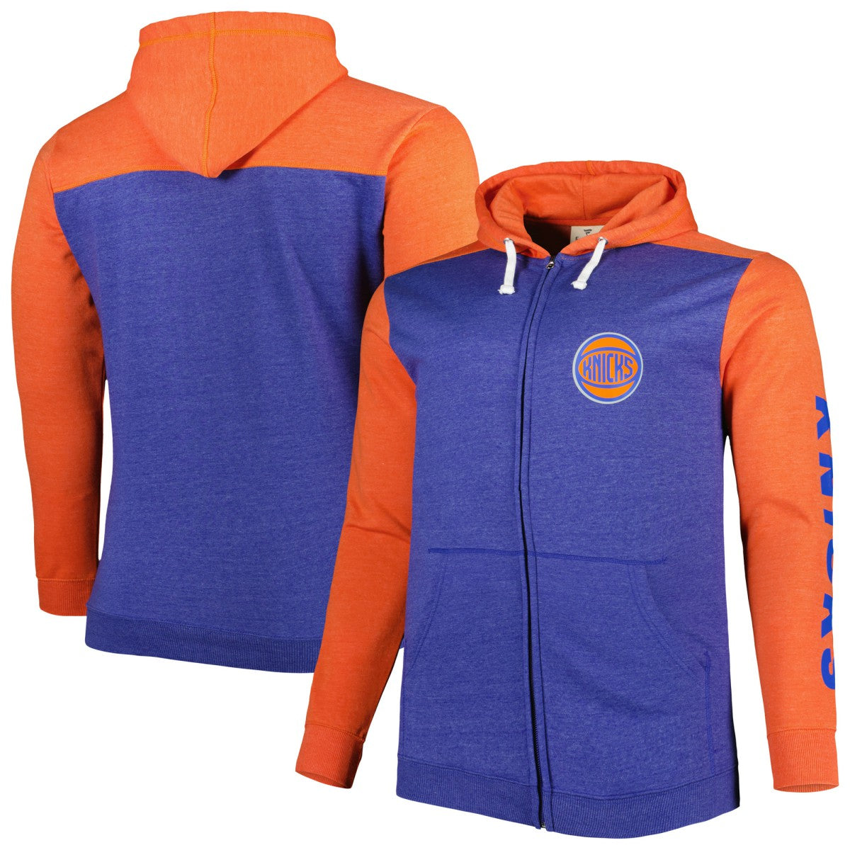 Heathered Blue/Heathered Orange New York Knicks Big & Tall Down and Distance Full-Zip Hoodie | NBA