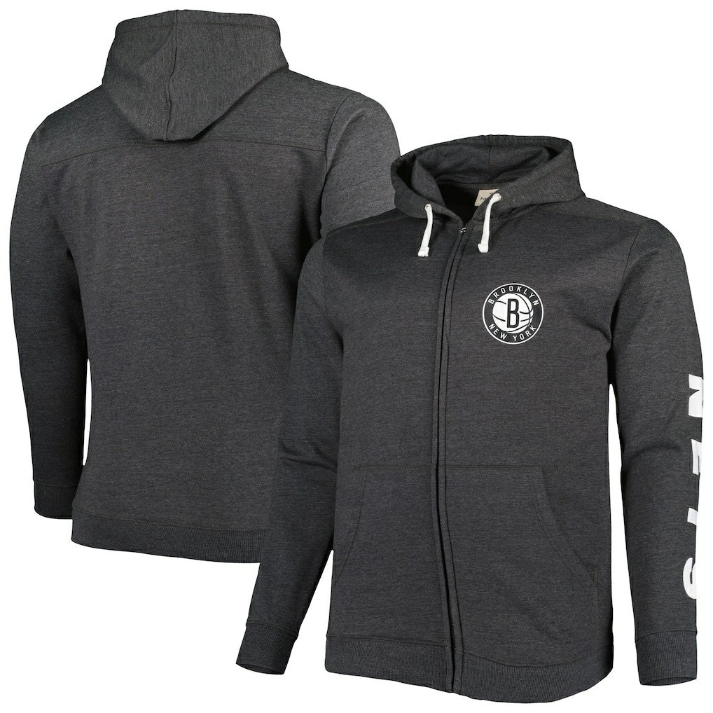 Heathered Black Brooklyn Nets Big & Tall Down and Distance Full-Zip Hoodie | NBA