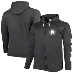 Heathered Black Brooklyn Nets Big & Tall Down and Distance Full-Zip Hoodie | NBA