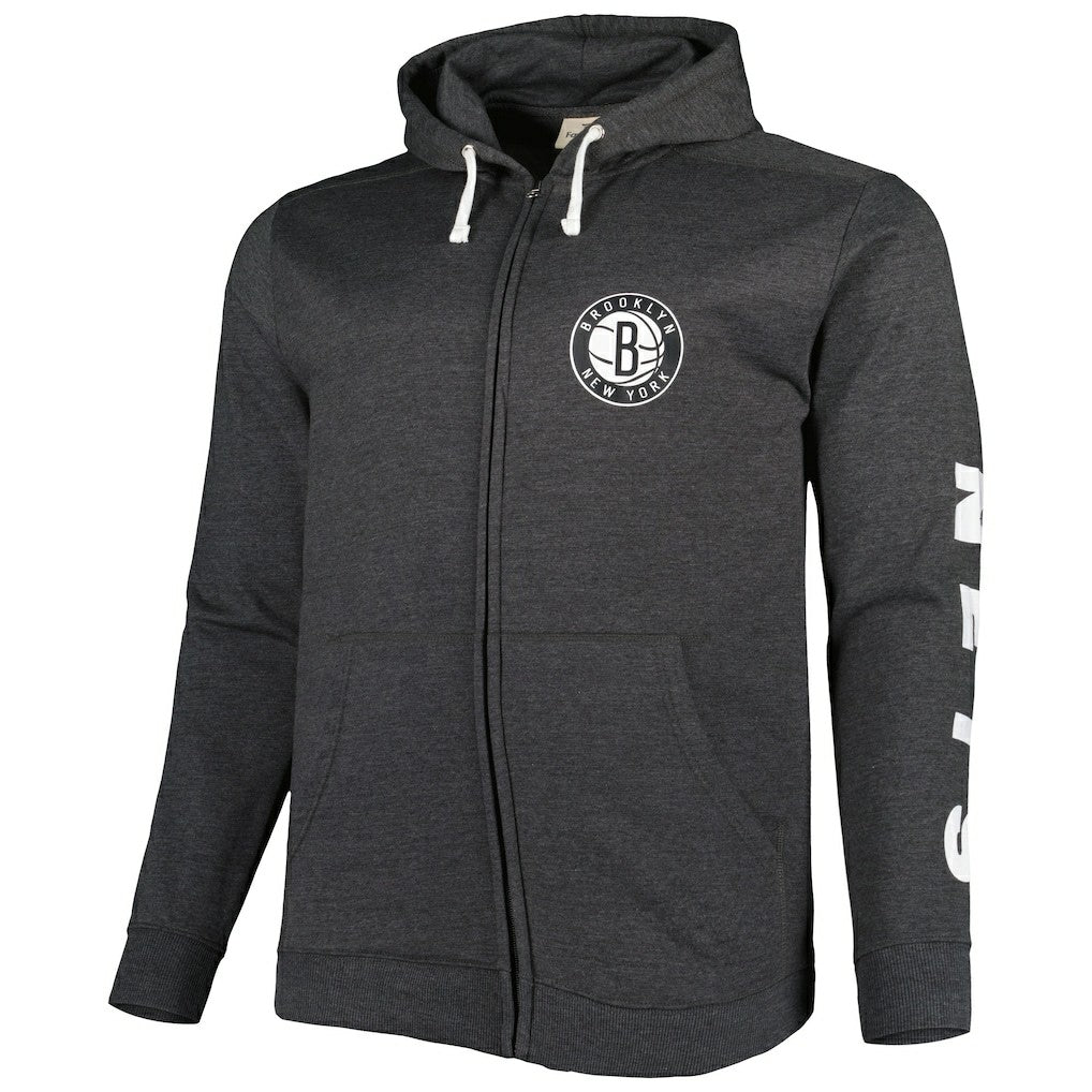 Heathered Black Brooklyn Nets Big & Tall Down and Distance Full-Zip Hoodie | NBA