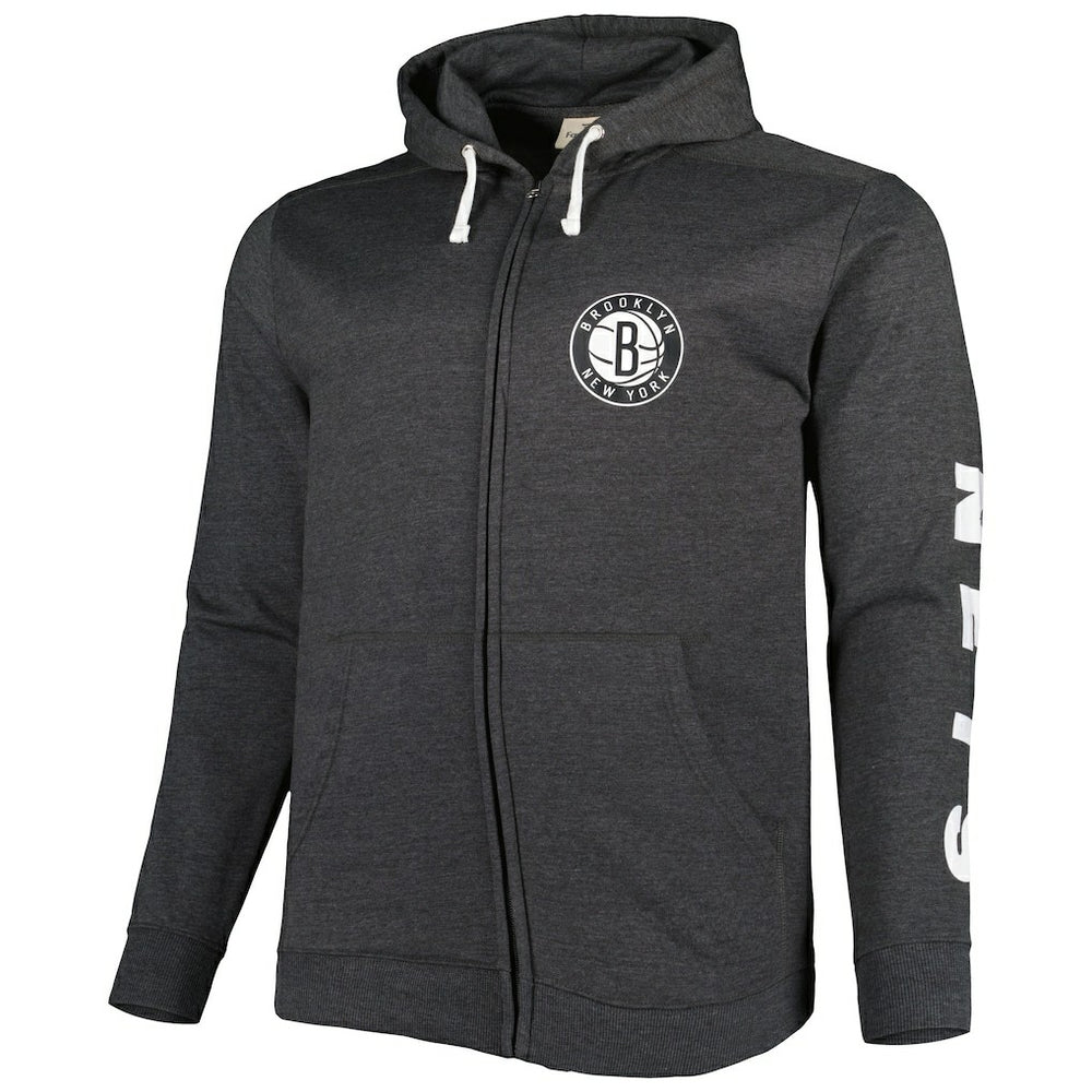 Heathered Black Brooklyn Nets Big & Tall Down and Distance Full-Zip Hoodie | NBA
