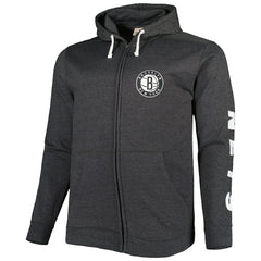 Heathered Black Brooklyn Nets Big & Tall Down and Distance Full-Zip Hoodie | NBA