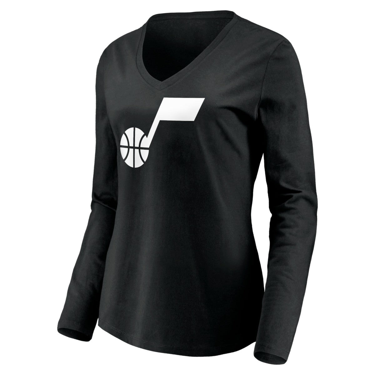 Black Utah Jazz Women's Primary Logo Team Long Sleeve V-Neck T-Shirt | NBA