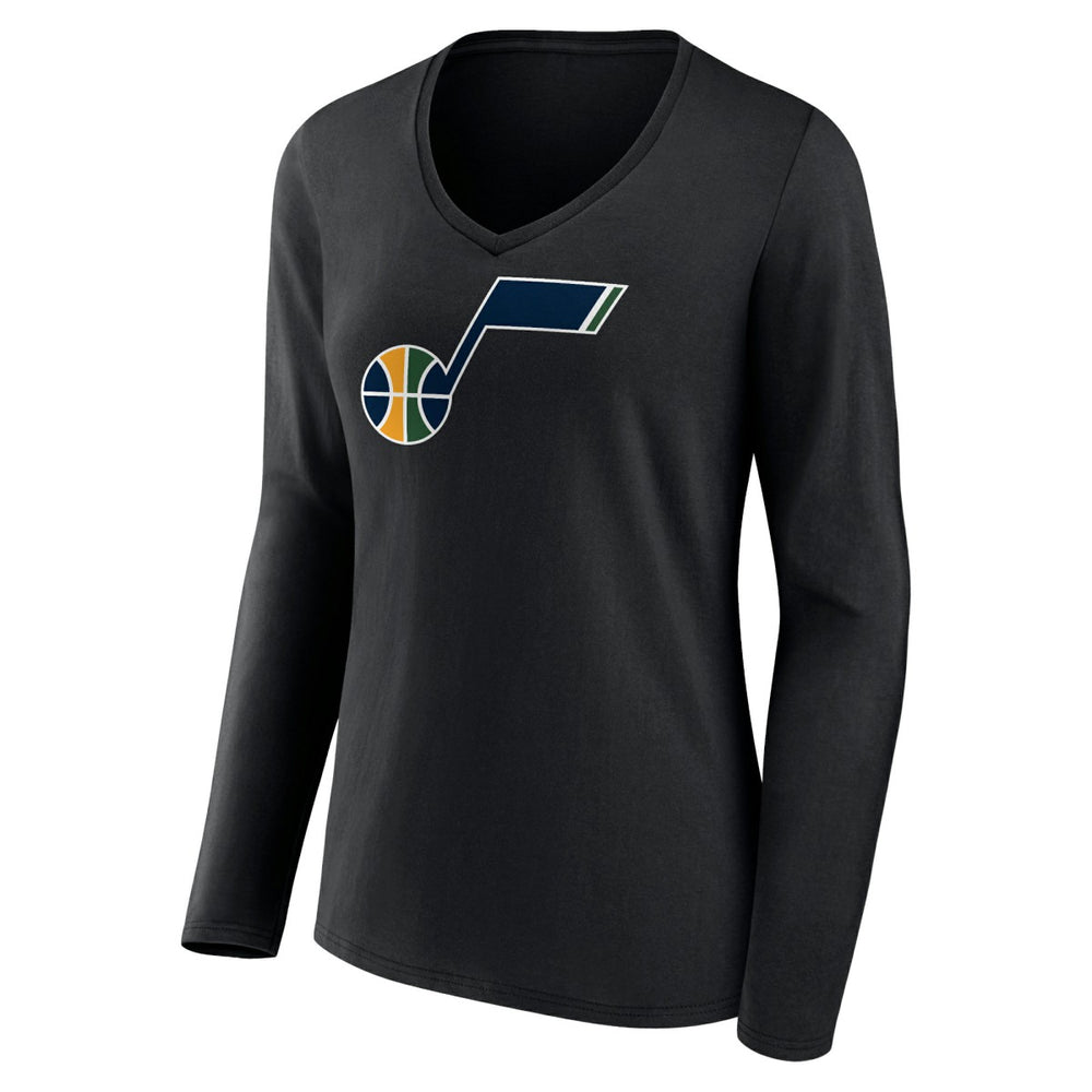 Black Utah Jazz Women's Primary Logo Team Long Sleeve V-Neck T-Shirt | NBA