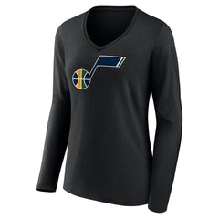 Black Utah Jazz Women's Primary Logo Team Long Sleeve V-Neck T-Shirt | NBA