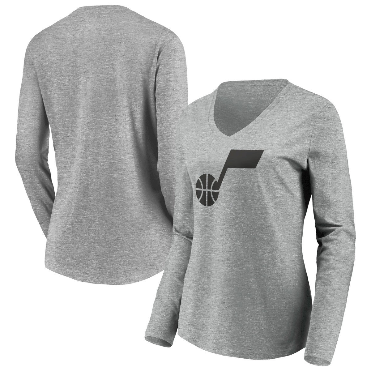 Heathered Gray Utah Jazz Women's Primary Logo Team Long Sleeve V-Neck T-Shirt | NBA