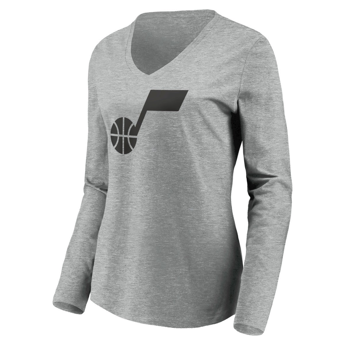 Heathered Gray Utah Jazz Women's Primary Logo Team Long Sleeve V-Neck T-Shirt | NBA