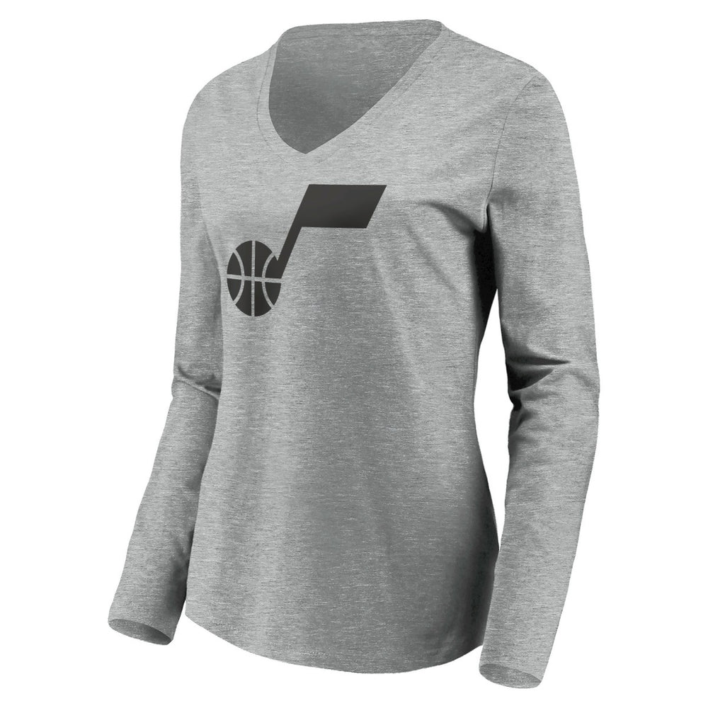Heathered Gray Utah Jazz Women's Primary Logo Team Long Sleeve V-Neck T-Shirt | NBA