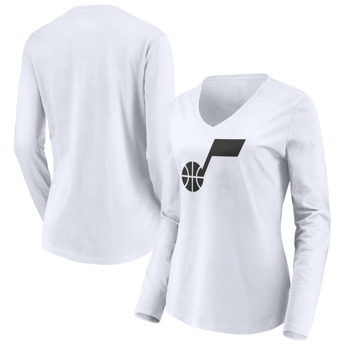 White Utah Jazz Women's Primary Logo Team Long Sleeve V-Neck T-Shirt | NBA