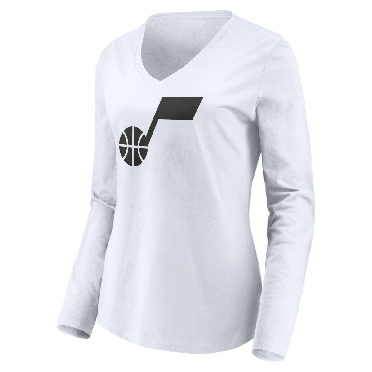 White Utah Jazz Women's Primary Logo Team Long Sleeve V-Neck T-Shirt | NBA