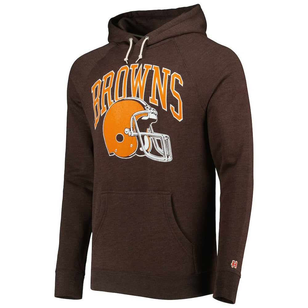 Cleveland Browns Homage Retro Helmet Tri-Blend Raglan Pullover Hoodie | NFL Hot