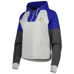 Los Angeles Rams Antigua Women's Lightweight Jackpot Raglan Half-Zip Pullover Hoodie | NFL Outlet