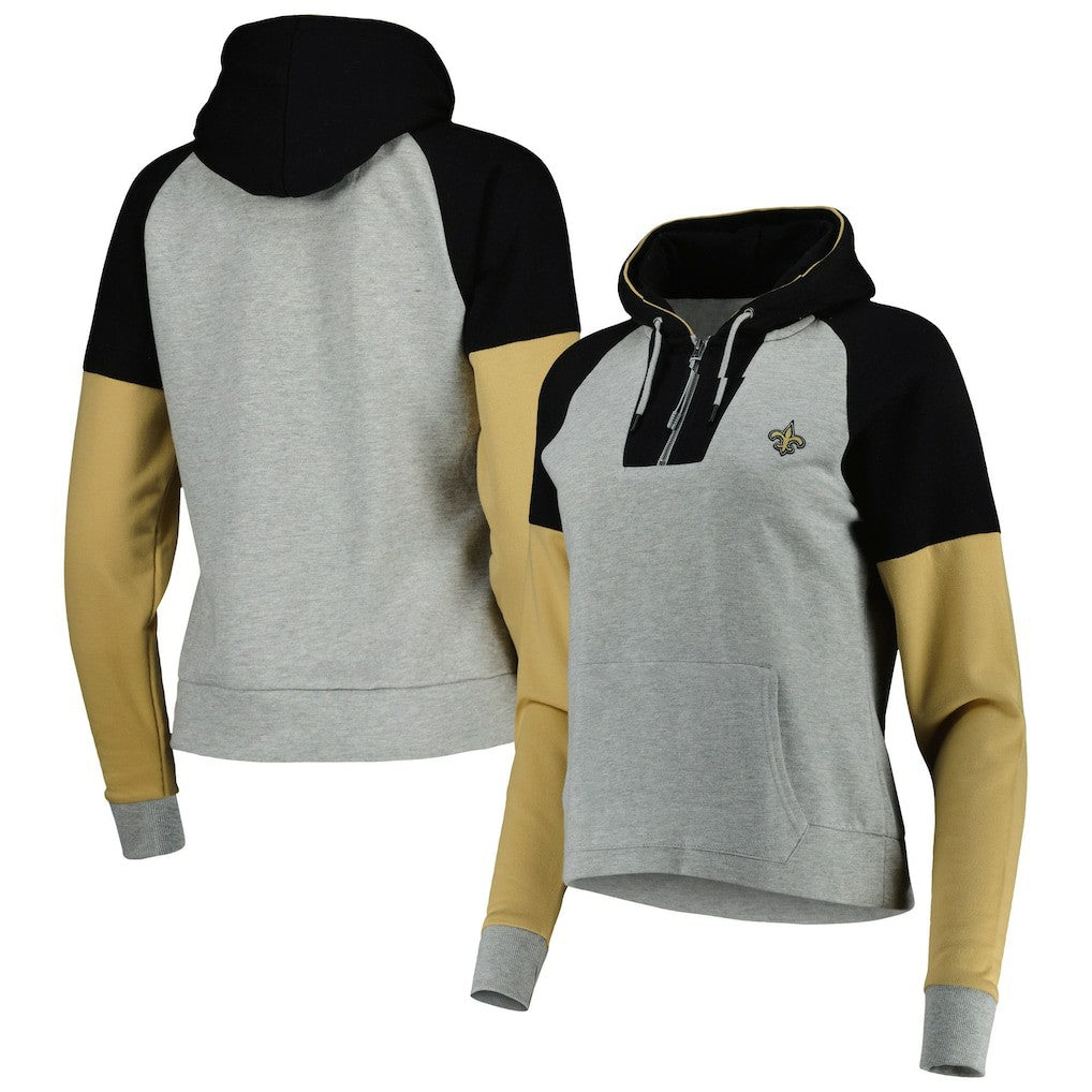 New Orleans Saints Antigua Women's Lightweight Jackpot Raglan Half-Zip Pullover Hoodie | NFL New