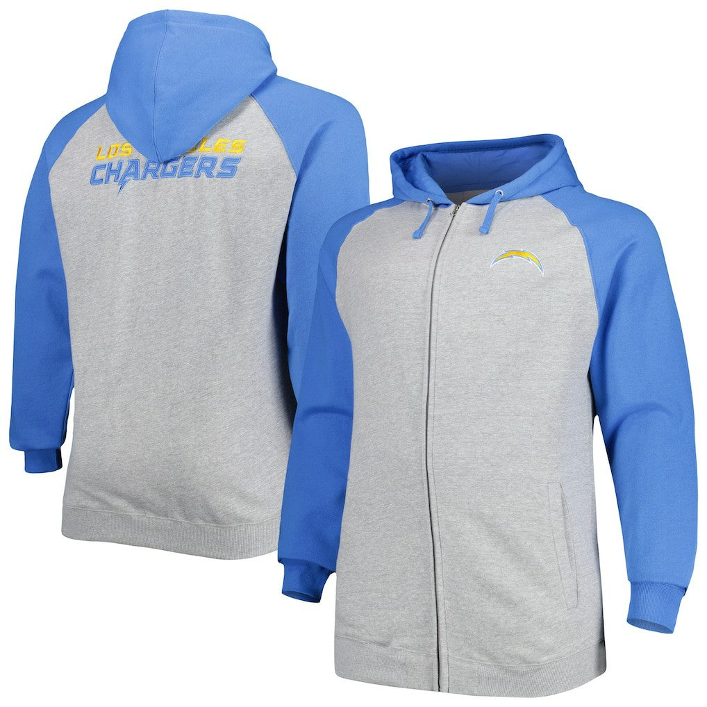 Los Angeles Chargers Big & Tall Fleece Raglan Full-Zip Hoodie Jacket | NFL US