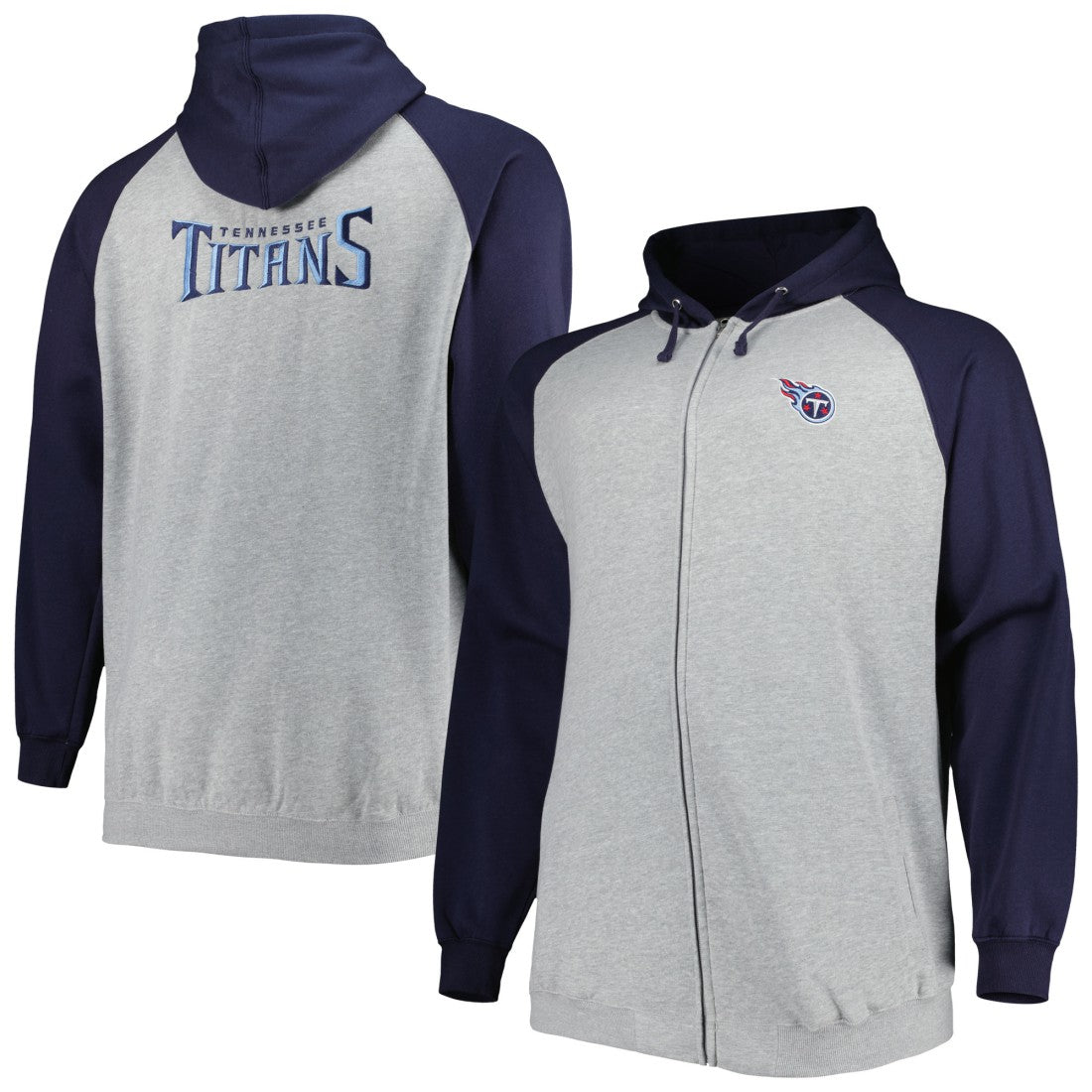 Tennessee Titans Big & Tall Fleece Raglan Full-Zip Hoodie Jacket | NFL Outlet