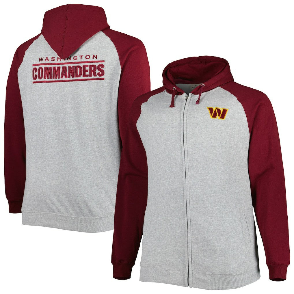 Washington Commanders Big & Tall Fleece Raglan Full-Zip Hoodie Jacket | NFL Online