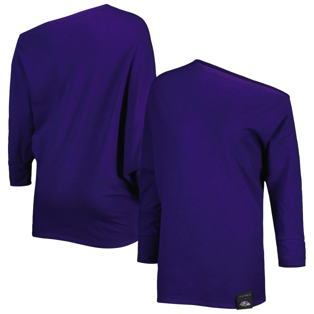 Baltimore Ravens KIYA TOMLIN Women's Twisted Tri-Blend Asymmetrical 3/4-Dolman Sleeve Sweatshirt | NFL Online
