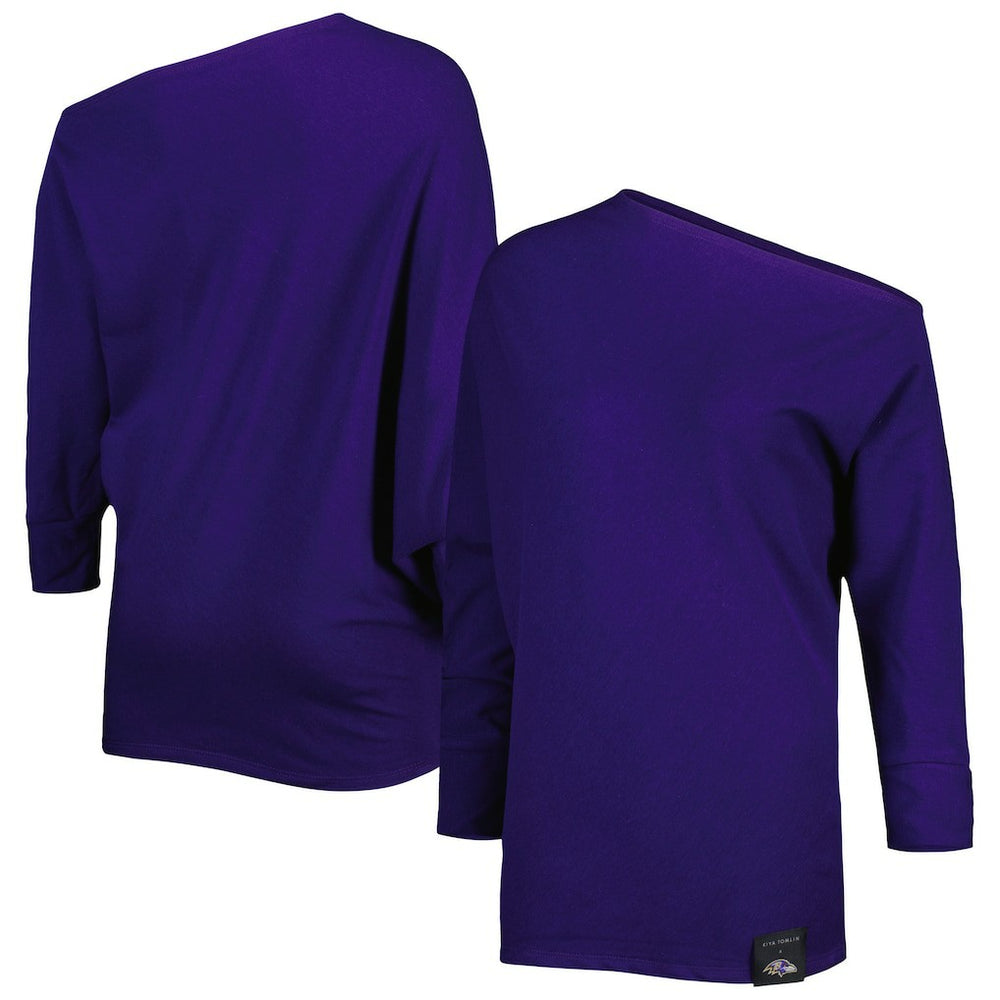 Baltimore Ravens KIYA TOMLIN Women's Twisted Tri-Blend Asymmetrical 3/4-Dolman Sleeve Sweatshirt | NFL Online