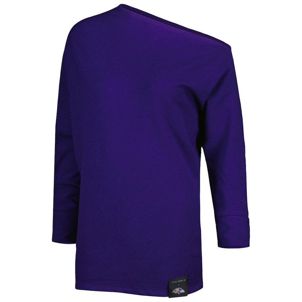 Baltimore Ravens KIYA TOMLIN Women's Twisted Tri-Blend Asymmetrical 3/4-Dolman Sleeve Sweatshirt | NFL Online