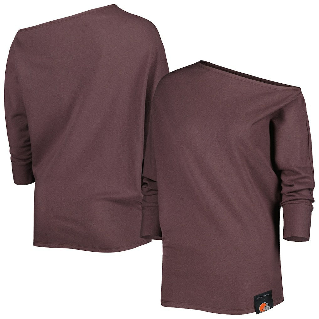 Cleveland Browns KIYA TOMLIN Women's Twisted Tri-Blend Asymmetrical 3/4-Dolman Sleeve Sweatshirt | NFL Online