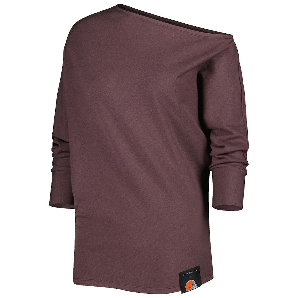 Cleveland Browns KIYA TOMLIN Women's Twisted Tri-Blend Asymmetrical 3/4-Dolman Sleeve Sweatshirt | NFL Online
