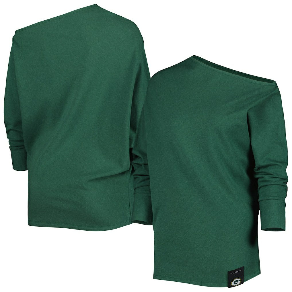 Green Bay Packers KIYA TOMLIN Women's Twisted Tri-Blend Asymmetrical 3/4-Dolman Sleeve Sweatshirt | NFL Discount
